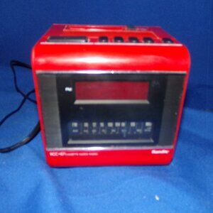 Vintage Randix Red Cube Box Square Cassette, Clock, AM/FM Radio - Works